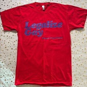 American Apparel Red Tee with Blue Print